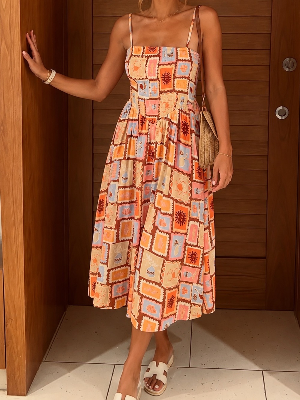 Patrons of Peace Printed Smocked Midi Dress Size Small